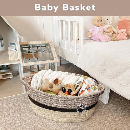 Dog Toy Basket Small Baskets for Gifts, Woven Baby Storage Basket for Towels, Toys, Storage Organizer Bins for Living Room, 12 x 8 x 5 inches