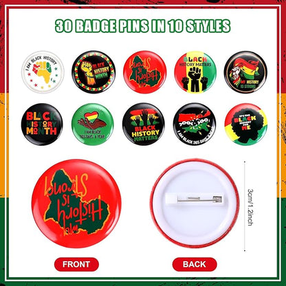 Frienda 60 Pcs Black History Month Party Favors Black History Slap Bracelets and Badge Pins for Freedom Day Patriotic Party Supplies for Black American Independence Day 1865 Juneteenth Decor