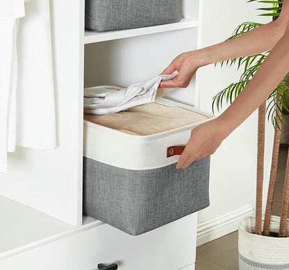 DECOMOMO Storage Baskets for Shelves - Fabric Storage Bins, Linen Closet Organizers and Storage (Slate Grey & White, XL - 3 Pack)