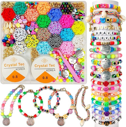 Clay Beads Arts and Crafts Kit for Jewelry Making, With Smiley Letter Beads, Gifts for Girls Age 6-12