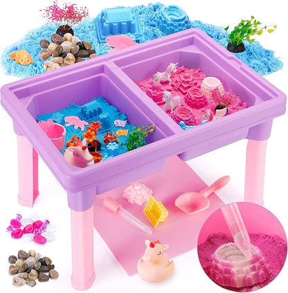 Carolart Unicorn Sensory Table with Sands, Sand Table Kit with Color-Changing Sand, Indoor and Outdoor Activity Sandbox with Lid, Toys for Toddlers Boys and Girls Age 3+, 17x11.5x10.2 Inches