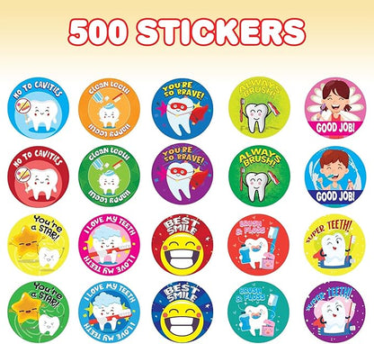 ArtCreativity Dental Sticker Rolls Assortment - Set Includes 500 Dental Themed Stickers - Dental Reward, Goodie Bag Fillers, Party Favors - Fun Craft Tool for Children Ages 3+
