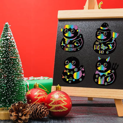 CY2CSIDE Christmas Ducks Scratch Cards - 60PCS Xmas Duckies Ornament Scratch Card Gift Set for Kid DIY Xmas Duck Magic Art Color Craft Kit for Kids School Activities Merry Christmas Gifts