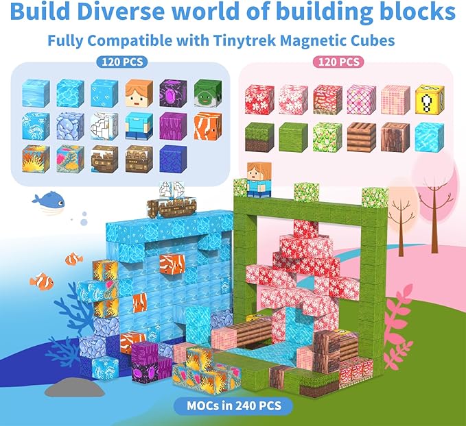 Magnetic Blocks-120PCS Ocean Quest Set，Magnetic Building Blocks Kids Toys for Ages 3 4 5 6 7 8 Birthday Gifts，STEM Montessori Sensory Toys for 3+ Years Old Boys & Girls