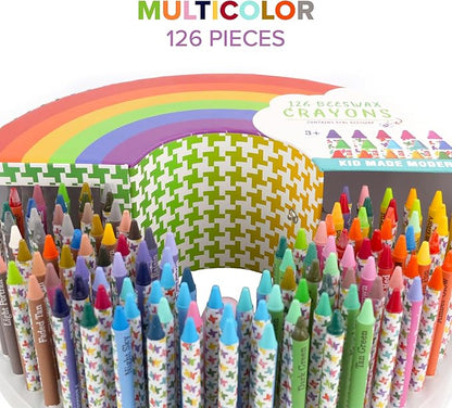 Kid Made Modern Rainbow Beeswax Crayons for Toddlers & Kids Ages 3 4 5 6 7 8+ (126 Pieces) - Coloring Non Toxic Art Supplies with Box & Sharpener