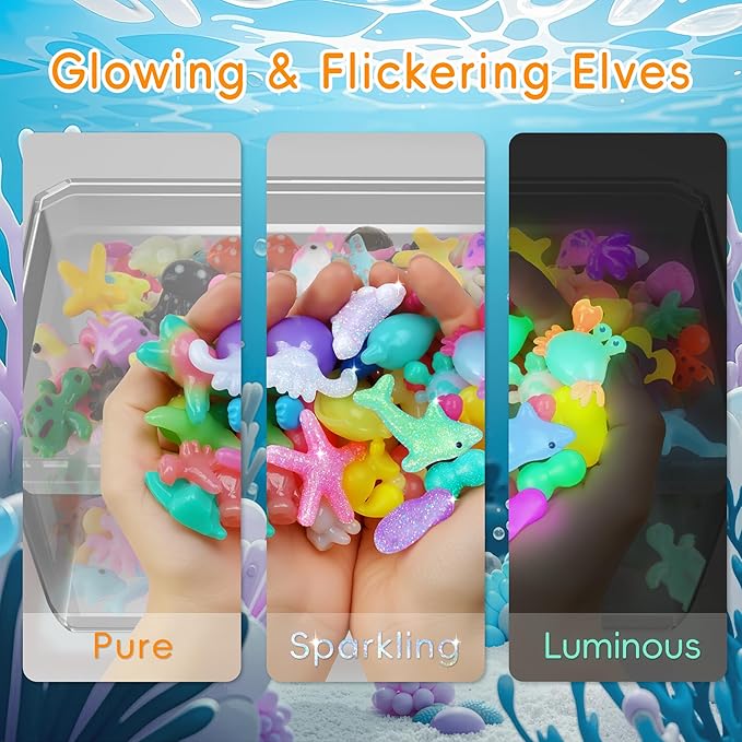 Timetome Magic Water Elf Toy Kit for Kids – 20 Gels (11 Standard + 6 Glitter + 3 Glow) & 10 Molds, DIY Squishy Maker, Aqua Fairy Gel Toys, Night Glow & Glitter, Valentine Gifts for Boys & Girls 3+
