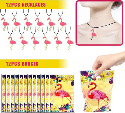 110 PCS Flamingo Party Favors Pink Flamingo Goodie Bags with Keychains, Stickers, Slap Bracelets, and Bags for Flamingo Themed Birthday Party Hawaiian Aloha Party