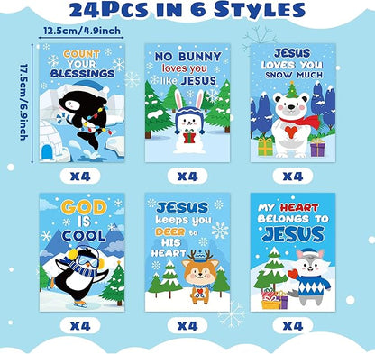 24Pcs Polar Animals Religious Coloring Books - Winter Christian DIY Color-in Pages Booklet Bulk Drawing Activity Party Supplies for Sunday School Classroom Rewards Artwork Gift for Kids