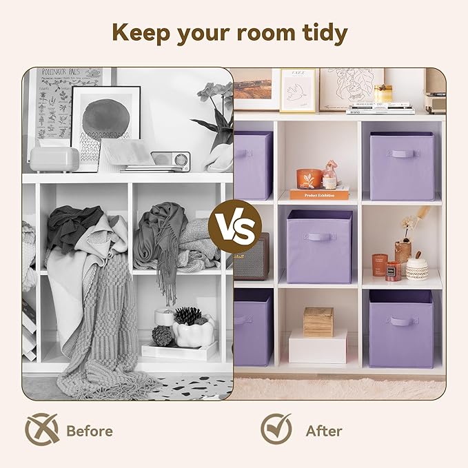 GRANNY SAYS Cube Storage Bins, 11 Inch Cube Storage Organizer, Fabric Collapsible Storage Bins, Durable Storage Cubes for Shelves, Closet, Lavender Purple, 6-Pack
