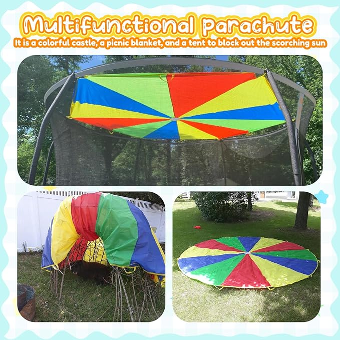 Sonyabecca Parachute Kids Play 8FT,10FT,12FT,16FT,20FT for 8-12 Years Game, Kids Party Game
