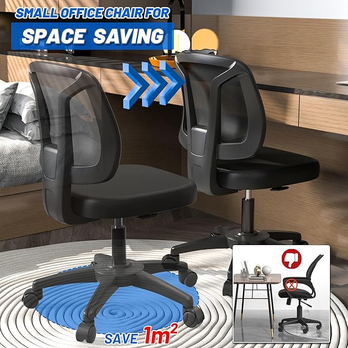 Armless Swivel Mesh Computer Office Desk Chair No Arms Height Adjustable with Lumber Support for Child and Adult