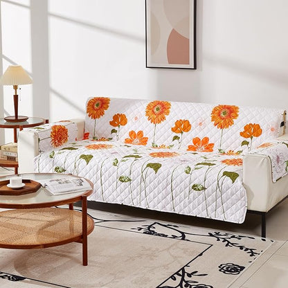 EVENHUG Loveseat Sofa Cover Sunflower Sofa Slipcover Washable Couch Cover 2 Cushion Sofa Furniture Protector Cover with Elastic Straps for Pets Kids Dog Cat (Loveseat,Orange)