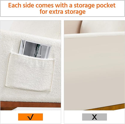 Yaheetech Upholstered Rocking Chair, Boucle Glider Chair Nursery Chair with High Back and Side Pocket, Rocking Accent Armchair with Rubber Wood Legs for Living Room/Bedroom/Nursery, Ivory