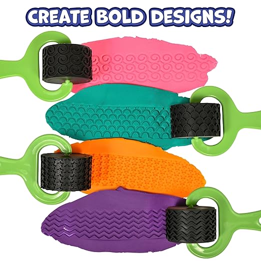 READY 2 LEARN Paint and Dough Explorers - Set 3 - Set of 4 - Sturdy, Chunky Texture Rollers for Kids and DIY - Art Tools for Pottery, Posters and Dough