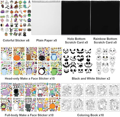 JOYIN 20 Pcs Make-a-face Sticker Sheets Make Your Own Halloween Characters Mix and Match Sticker Sheets, Bonus with Coloring Sheets, 10 Scratch Cards, 8 Sticker Sheets, Halloween Party Favor Supplies