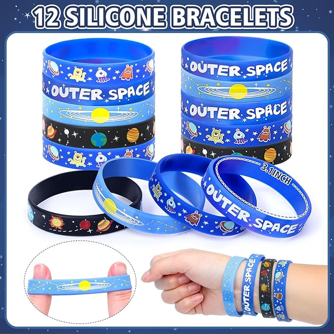 84Pcs Outer Space Party Favors Astronaut Birthday Supplies Bag Bouncy Ball Scratch Paper Necklace Silicone Bracelet Diy Sticker Goodie Bag Stuffer Kids Boys Galaxy Themed Party Favors