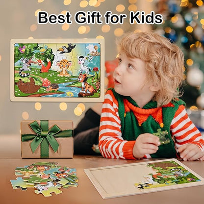 Puzzles for Kids Ages 4-6, Wooden Puzzles for Toddlers, 4 Packs 24 PCS Thickened Sea and Animal Puzzle Toys, Preschool Educational Puzzle Toys for Boys and Girls 3 4 5 6 Years Old