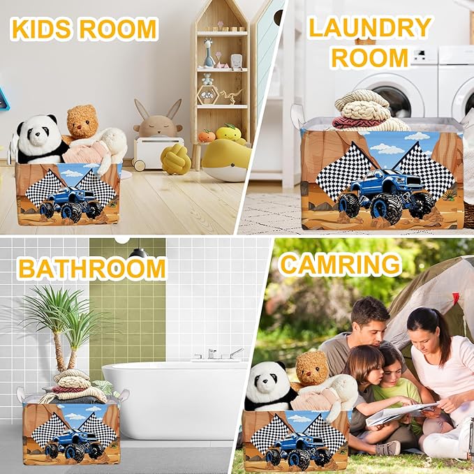 Excavator Foldable Storage Basket with Handle, Waterproof Organizer for Toys and Clothes, Excavator Portable Box for Nursery Game Room, Gifts Container for Boys Girls, Toy Storage Box for Party Decor