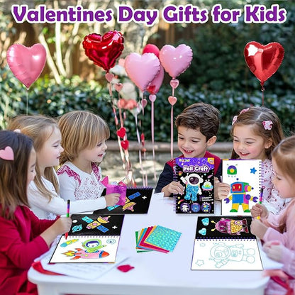 Foil Art Craft Activity for Kids: Fun DIY Toy Sticker Kit, No Mess Creative Travel Supply Set, Idea Birthday Easter Basket Stuffers Valentines Gift for Girl Boy Toddler 4 5 6 7 8 9 Year Old（Space）