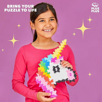 Plus Plus Puzzle By Number, 250 Piece Mini Interlocking Hashtag Color Blocks, 3D Pixel Art Kit for Kids - Unicorn