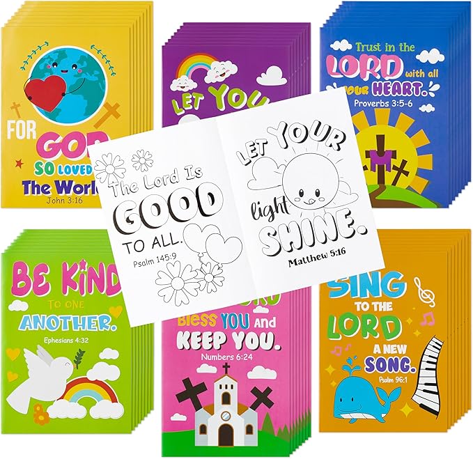 Dvbonike 48Pcs Bible Coloring Books - Religious Theme DIY Color-in Pages with Inspirational Words Drawing Holiday Christian Activity Supplies for Sunday School Classroom Rewards Artwork Gift for Kids