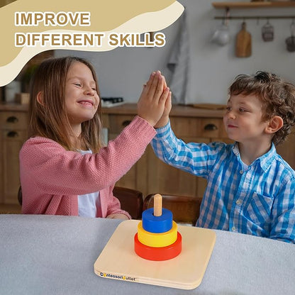 MONTESSORI OUTLET 3 Colored Discs on Vertical Dowel for 0-3 Years Montessori Education at School and Home