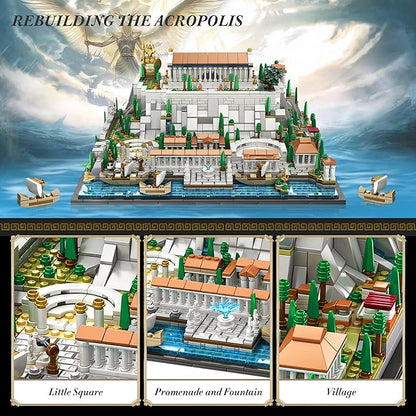 SpblastB Architecture Acropolis of Athens Building Blocks Set, 1988 Pieces Landmark Collection City Building Kit, Display Model Kit and Home Decor Gift Idea for Adults, Kids, Architects
