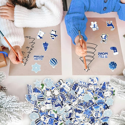 JULBEAR Winter Foam Sticker, 300Pcs Penguin Snowman Snowflakes Self Adhesive Foam Stickers for Kids Christmas Party Favors DIY Crafts Winter Holiday Decorations