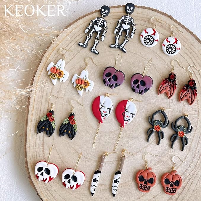 Keoker Halloween Polymer Clay Cutters for Earrings, 10 Shapes Halloween Clay Cutters for Polymer Clay Jewelry