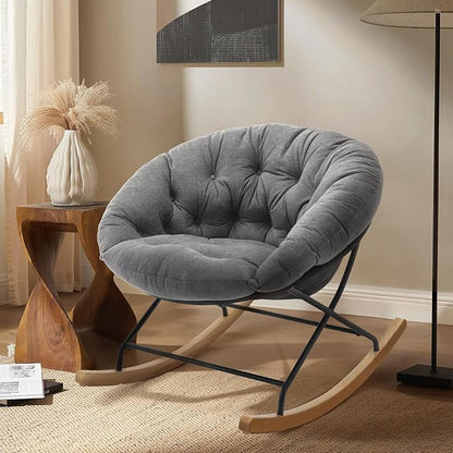 COLAMY Nursery Rocking Chair, Indoor Glider Rocker Living Room Chair with Comfy Cushions, Wood Base and Metal Legs for Bedroom, Office, Grey