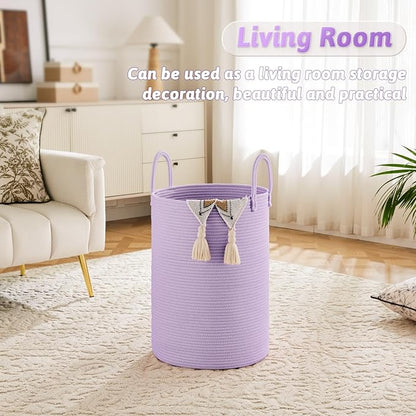 Artfeel Laundry Basket,Woven Cotton Rope Laundry Hamper,80L for Decorative Storage of Dirty Clothes,Toys and Blankets in Bathroom,Baby Room and Living Room