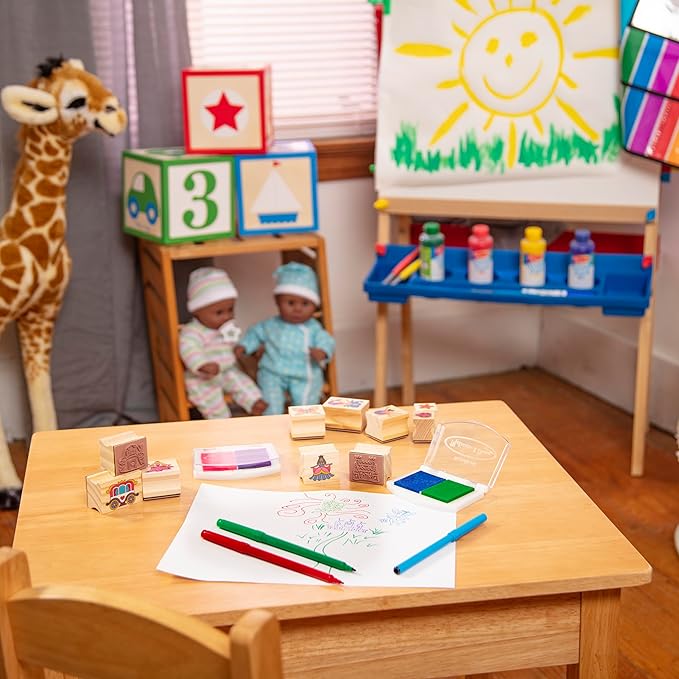 Melissa & Doug Deluxe Wooden Stamp and Coloring Set – Fairy Tale (30 Stamps, 6 Markers, 2 Durable 2-Color Pads) - Fairy Tale-Themed Stamps For Kids Activity Set