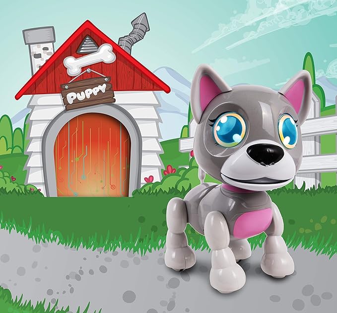 NKOK USB PetBotz - Robo Puppy, Rechargeable, Miniature, Interactive pet Robot, Lights up, Sound Activated, Makes Noises on Command, Comes with pet Bowl and Bone, USB Charger Included