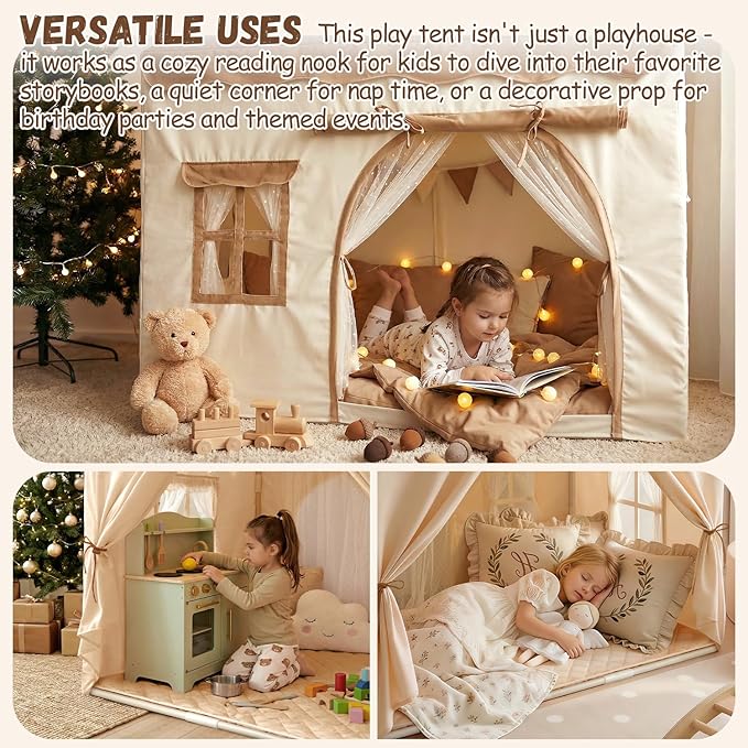 Kids Play Tent with Double Door Children's Playhouse Tents - Portable Fantasy Adventure Castle for Boys and Girls, Kids Tent with Mat, House Toys for Boys Girl Birthday, Christmas House Gift