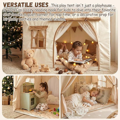 Kids Play Tent with Double Door Children's Playhouse Tents - Portable Fantasy Adventure Castle for Boys and Girls, Kids Tent with Mat, House Toys for Boys Girl Birthday, Christmas House Gift