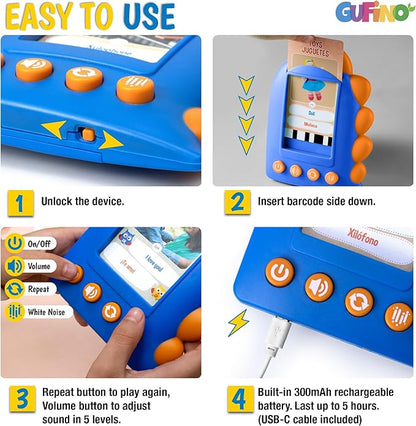 GUFINO Talking Flash Cards – 300 Spanish Flashcards for Kids for Cognitive Abilities & Boost Language Development – Learning Games, Blue Toddler Boy Gifts. See and Say Toys for Toddlers