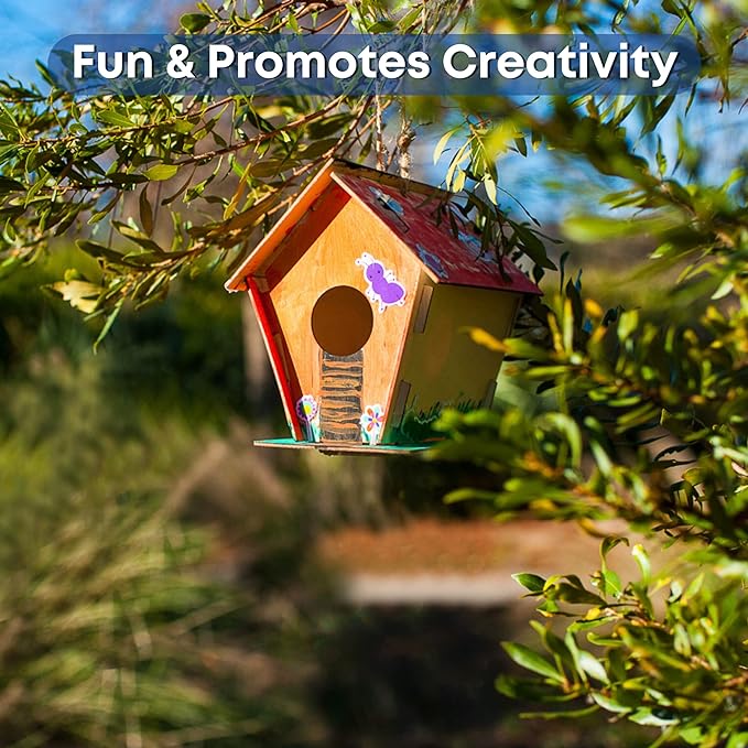 Birdhouse Kit - 15 Unfinished Wood Bird Houses for Children to Paint - Wood Craft Project Kits for Kids - Wooden Arts & Craft for Girls & Boys