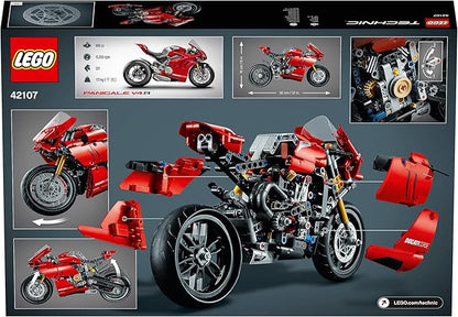 LEGO 42107 Technic Ducati Panigale V4 R Motorbike, Collectible Superbike Display Model Building Kit with Gearbox and Working Suspension, Gift Idea, 10 year +