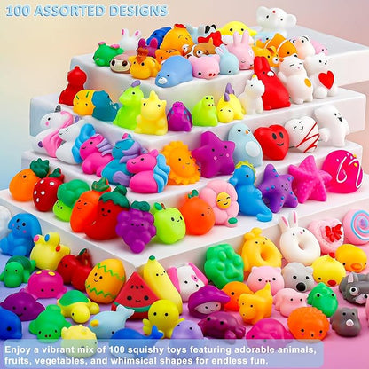 100 Pack Mochi Squishy Toys, Party Favors for Kids 4-8-12,Birthday Gifts Treasure Box Classroom Prizes Goodie Bag Stuffers, Mini Squishy Fidget Toys, Carnival Prizes in Bulk
