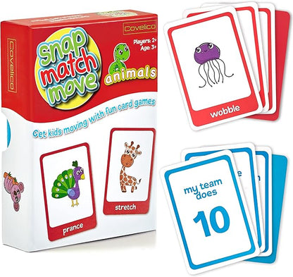 Animal Movement Cards - Active Games for Toddlers & Kids, Play Snap, Matching & Go Fish with Animal Cards, Animal Memory Matching Game Flash Cards, Recess Equipment & PE Equipment