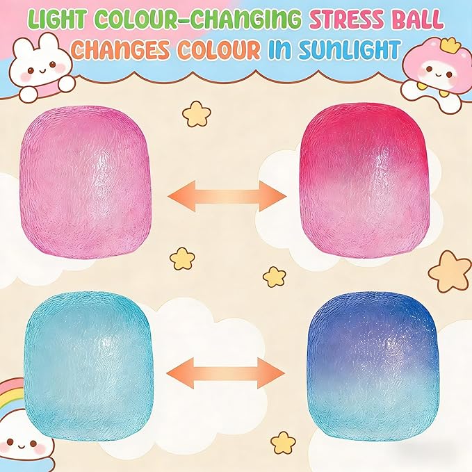 Fidget Toys Stress Balls for Kids & Adults - Changes Color in The Sun - Malt Sugar Squishy Fidget Toys - Slow Rise Gel Ball - Stretchy Squeeze Stress Relief Balls for Anxiety