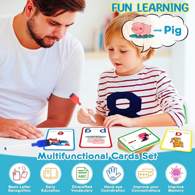 KMUYSL Learning Toys for 2 3 4 5 Years Olds Boys Girls, Short Vowel Spelling Flashcards, CVC Sight Words Handwriting Cards, Learn to Write Phonics Flash Cards, Presschool Educational Toy for Kids