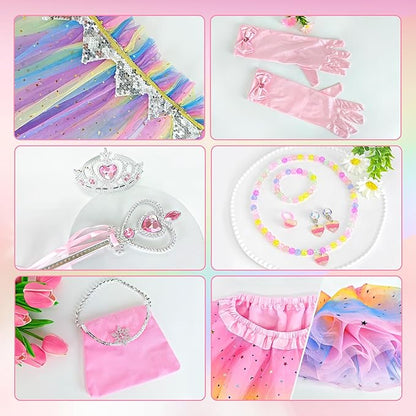 11PCS Princess Cape Dress up Clothes for Little Girls, Princess Cape with Crown for Kids Girls 3-8 Birthday Gifts