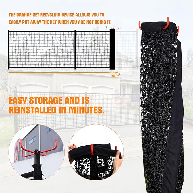 40FT x 5FT Driveway Safety Net Fence, Outdoor Yard Play Area Safety Barrier for Kids| Heavy Duty Steel Poles & Net, Not Fall Down Easily | Guard Net Length Adjustable, Easy to Recycle and Install