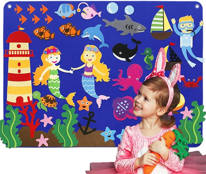 Craftstory Ocean Animals Toys Felt/Flannel Boards Stories Figures Sets for Preschool 40 Pieces Toddlers Under The Sea Kids Interactive Storytelling Teaching Play Kits