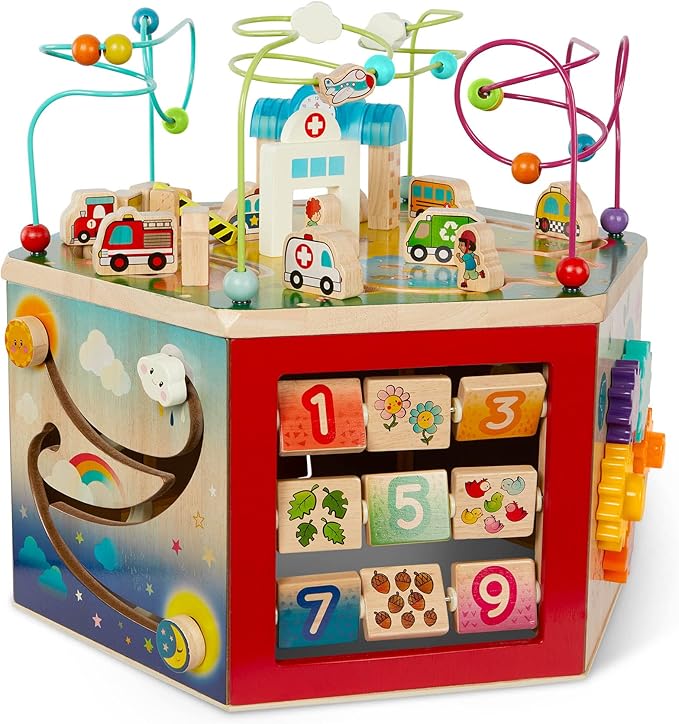 Battat – Wooden Activity Cube – City – Themed Activity Center – Educational Toys – Wooden Toys for Toddlers and Kids – 1 Year +