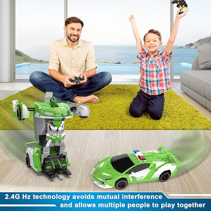 FDJ Remote Control Car - Transform RC Cars, 2.4Ghz 1:18 Scale Transforming RC Drift Car with Flashing Lights, One Key Deformation 360 Degree Rotating Drifting Remote Control Car for Boys Age 4-7 8-12