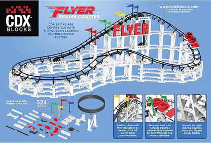 Flyer - 539 Pieces, Building Brick Set, Gravity Powered Roller Coaster Model, Promotes STEM Learning