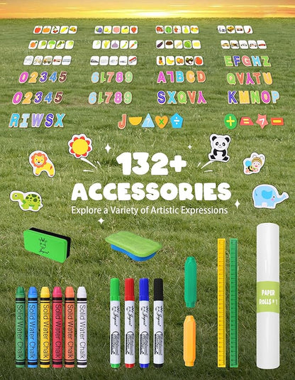 Joyooss Art Easel for Kids, Double-Sided Magnetic Easel for Children with Whiteboard & Chalkboard, Deluxe Standing Easel for Toddler with Paper Roll & Painting Accessories Painting Station for Kids