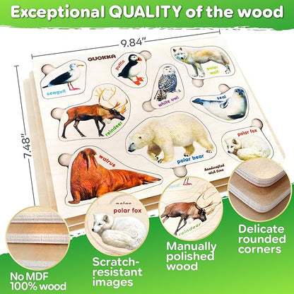 QUOKKA Wooden Puzzles for Toddlers 1-3 – 3xSET Kids Puzzles Ages 2-4 – Montessori Toy Puzzles for Toddlers 3-5 – Wood Toy Learning Realistic Insects - Arctic Animals - Birds for Boy and Girl